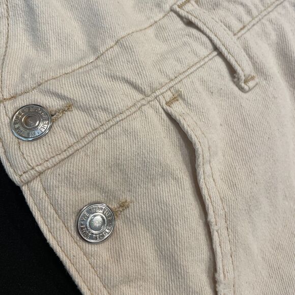 ~ Free People 30 Shortalls We The Free Cream Distressed Denim Short Overall Fray - Picture 5 of 16